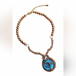 Persian Turquoise Pendant Necklace With Copper Wire
